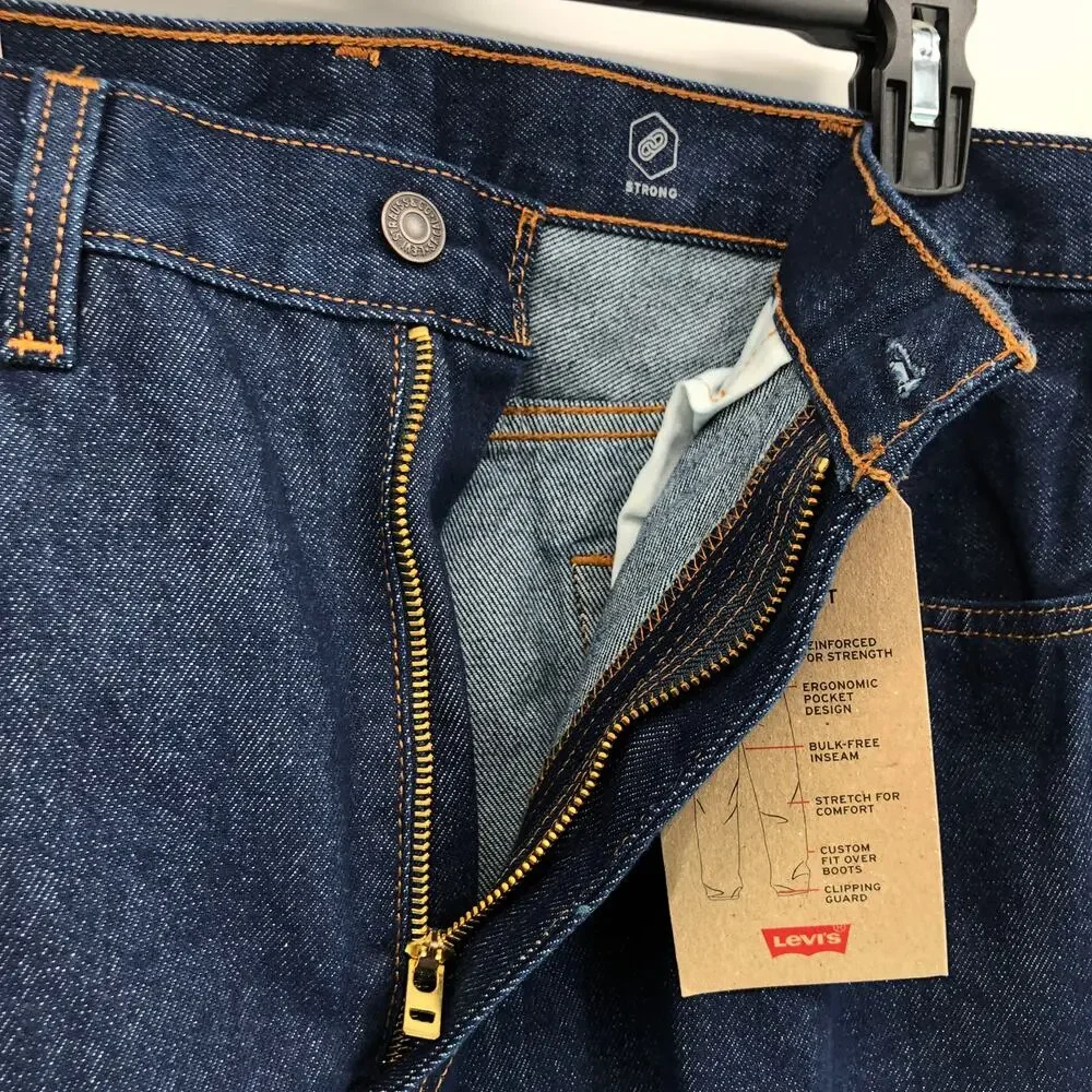 NEW Levi's Western Fit Jeans Mens 38x29 Straight Leg 100% Cotton Blue Denim Dark